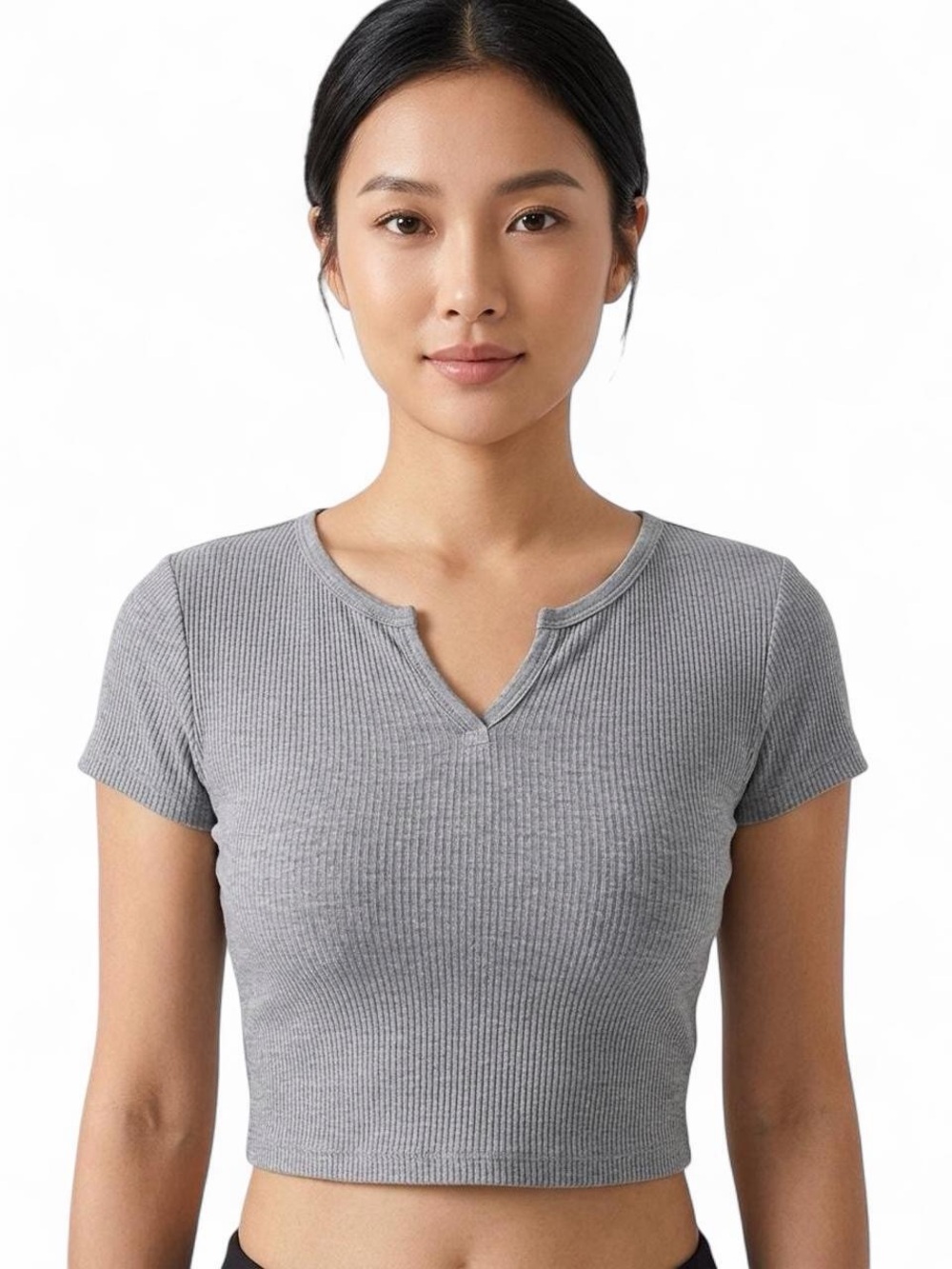 Aritzia TNA Grey Ribbed Waffle Knit Crop Top XS | Everyday Basic